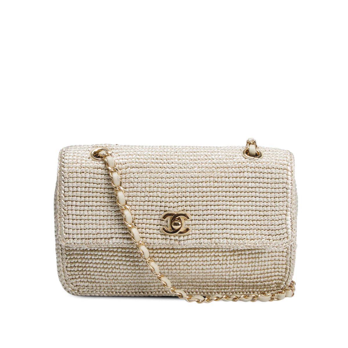 Chanel 2026 Raffia Gold Small Coco Beach Flap Bag w/ Box