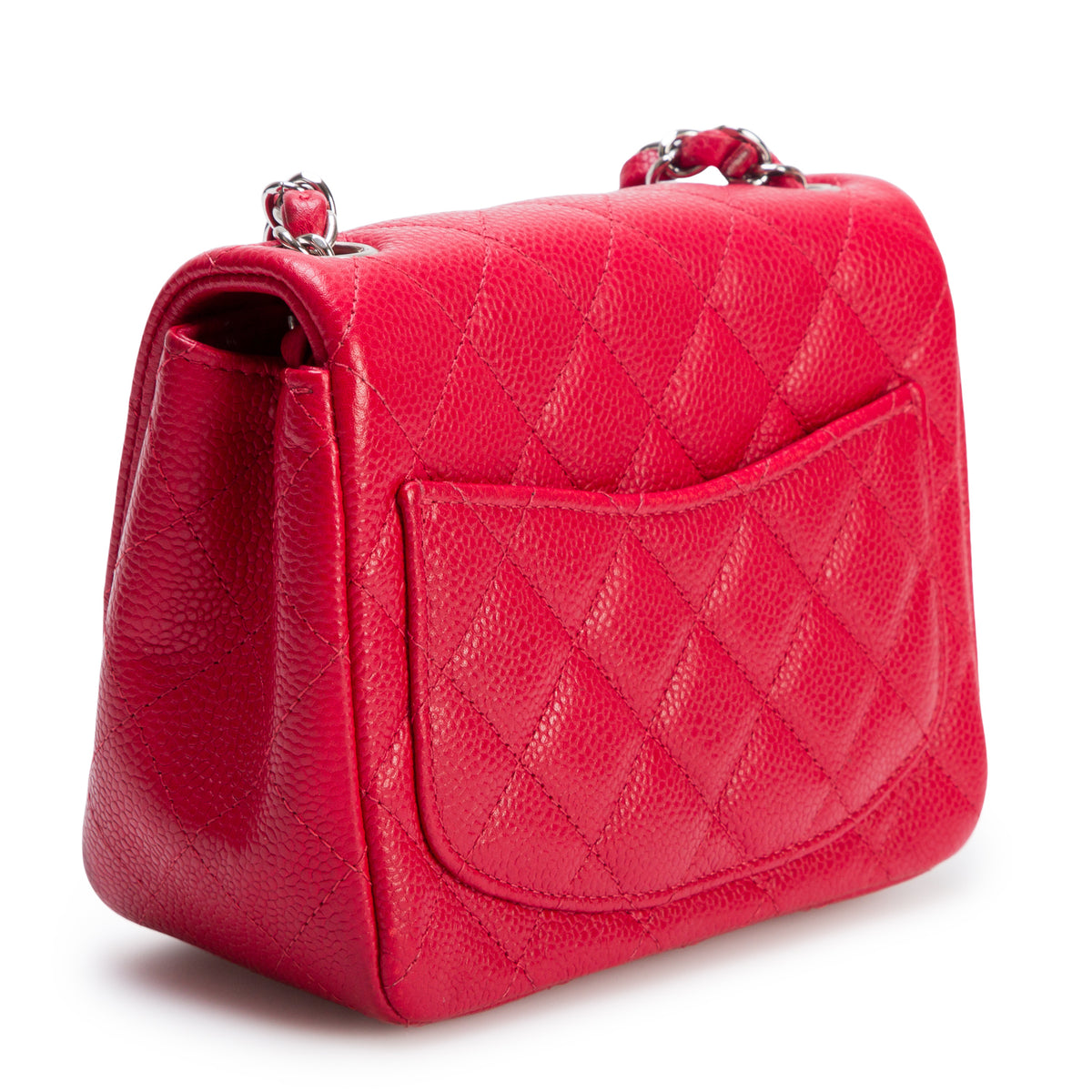 Chanel Red Quilted Caviar Leather Classic Square Mini Flap Bag w/ Box & Authenticity Card