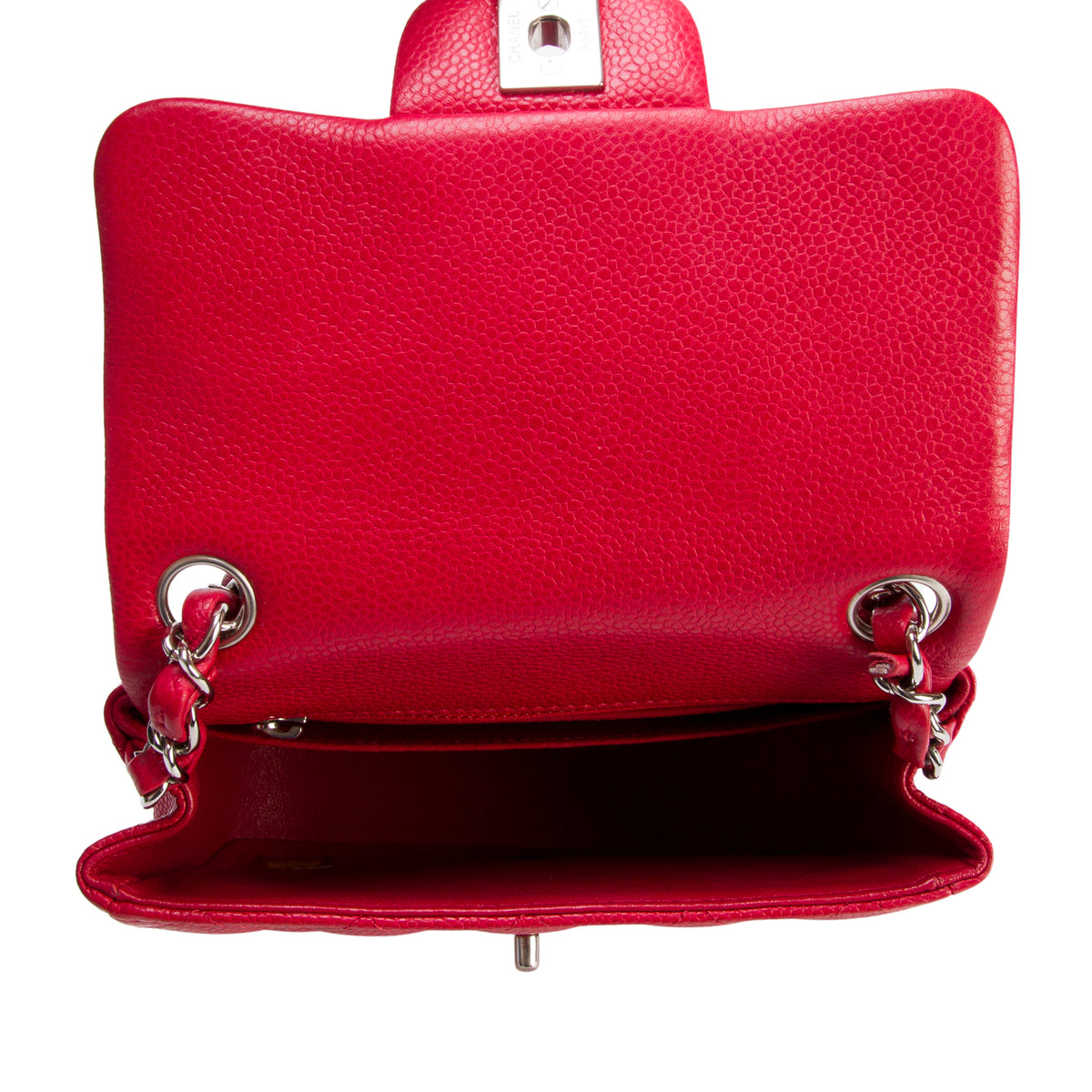 Chanel Red Quilted Caviar Leather Classic Square Mini Flap Bag w/ Box & Authenticity Card