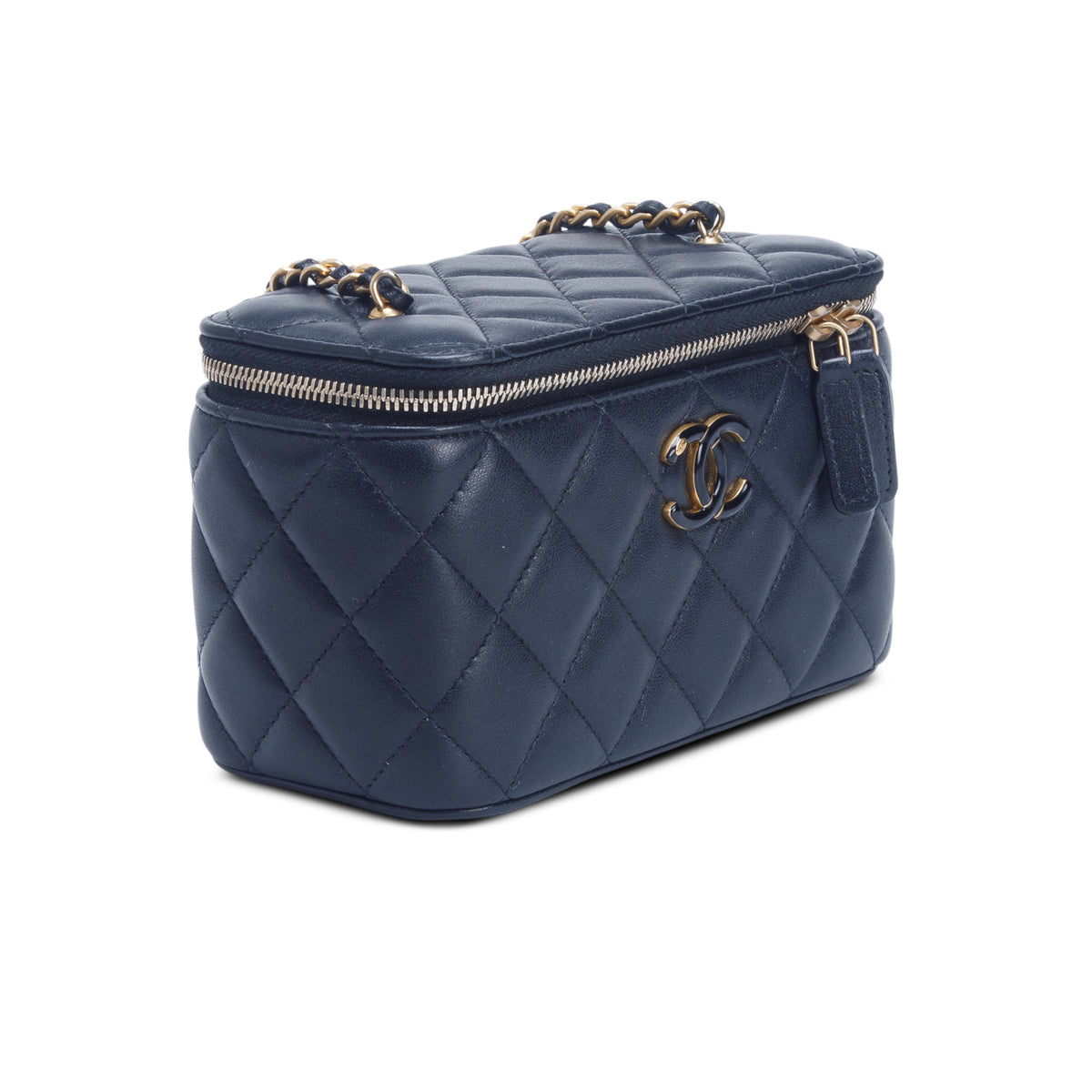 Chanel Black Lambskin Quilted Enamel Small Vanity Case w/ Box