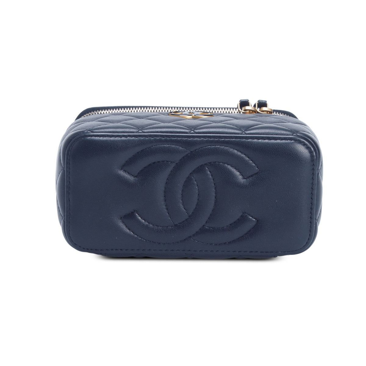 Chanel Black Lambskin Quilted Enamel Small Vanity Case w/ Box