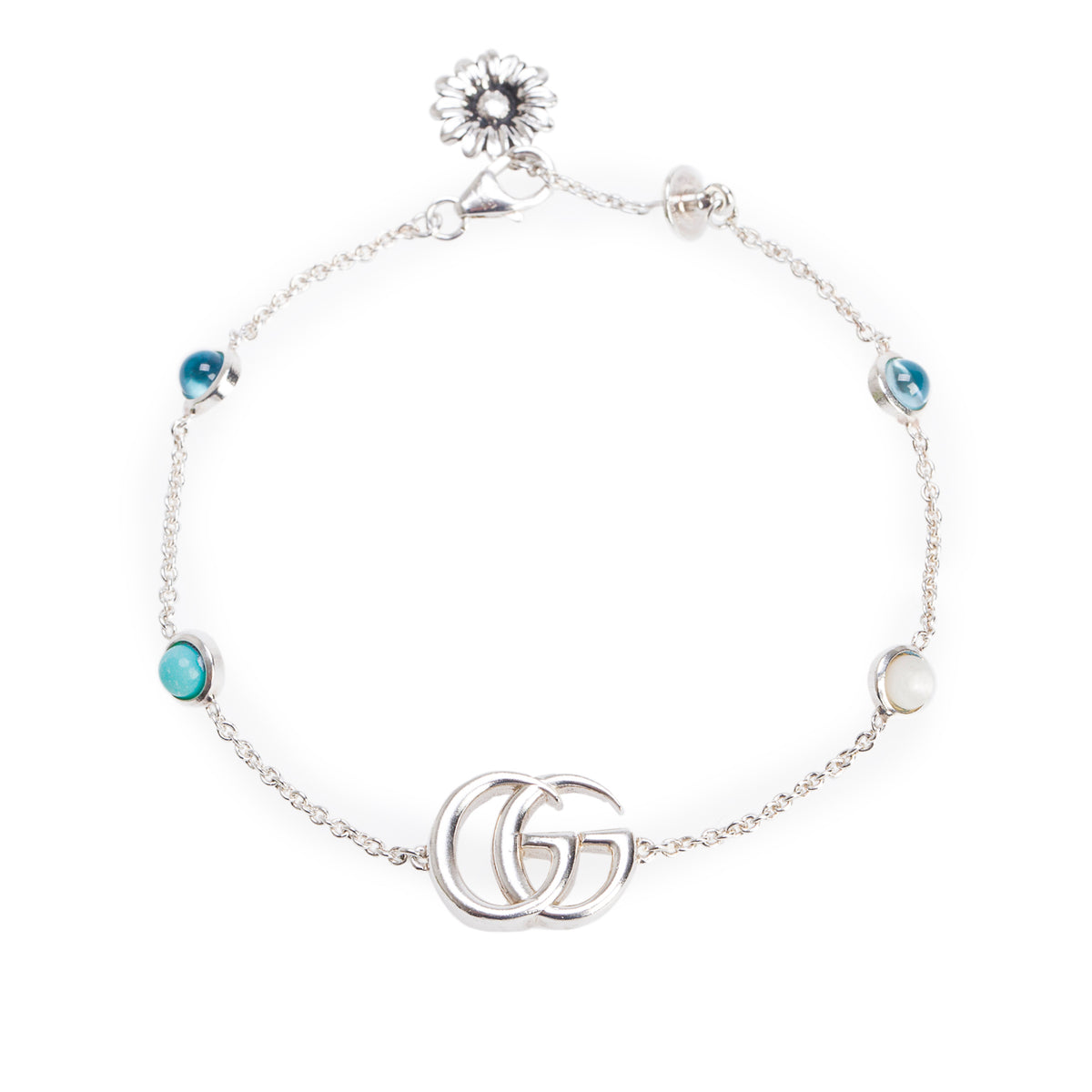 Gucci Sterling Silver GG Marmont Flower Chain Bracelet w/ Box
