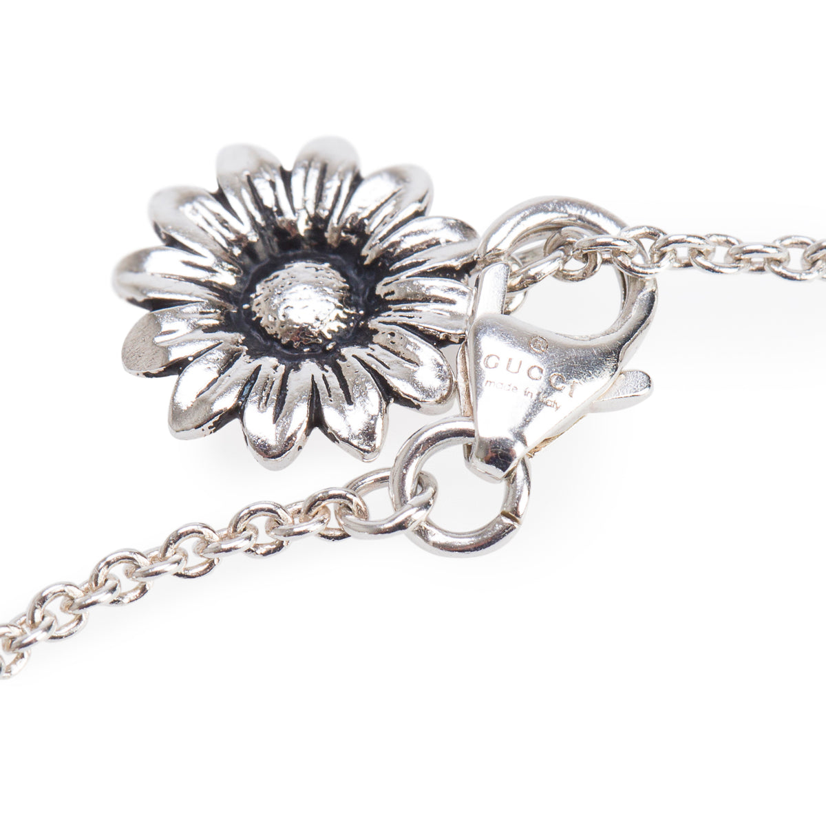 Gucci Sterling Silver GG Marmont Flower Chain Bracelet w/ Box