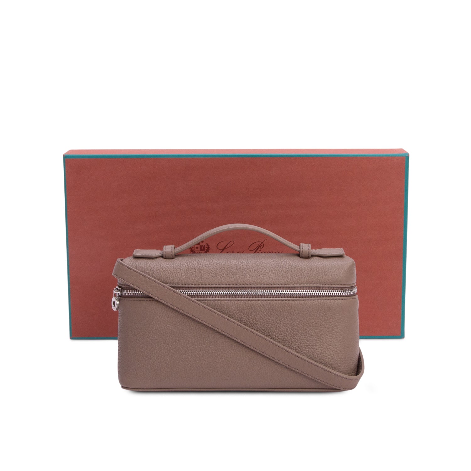 Loro Piana 2025 Taupe Grained Calfskin Leather Extra Pocket L19 Pouch w/ Box, Strap & Receipt