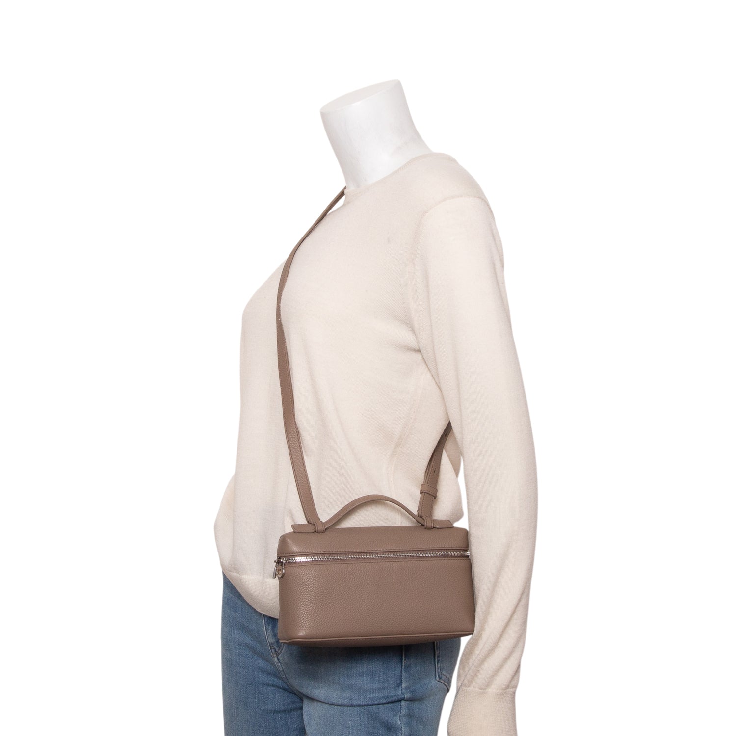 Loro Piana 2025 Taupe Grained Calfskin Leather Extra Pocket L19 Pouch w/ Box, Strap & Receipt