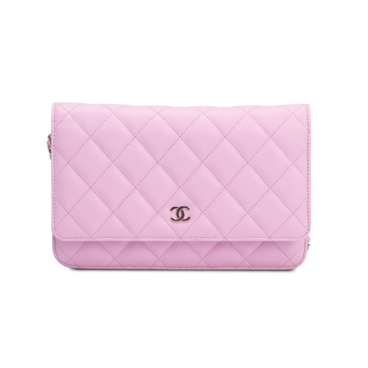 Chanel 2023 Pink Caviar Quilted Classic Wallet on Chain w/ Box
