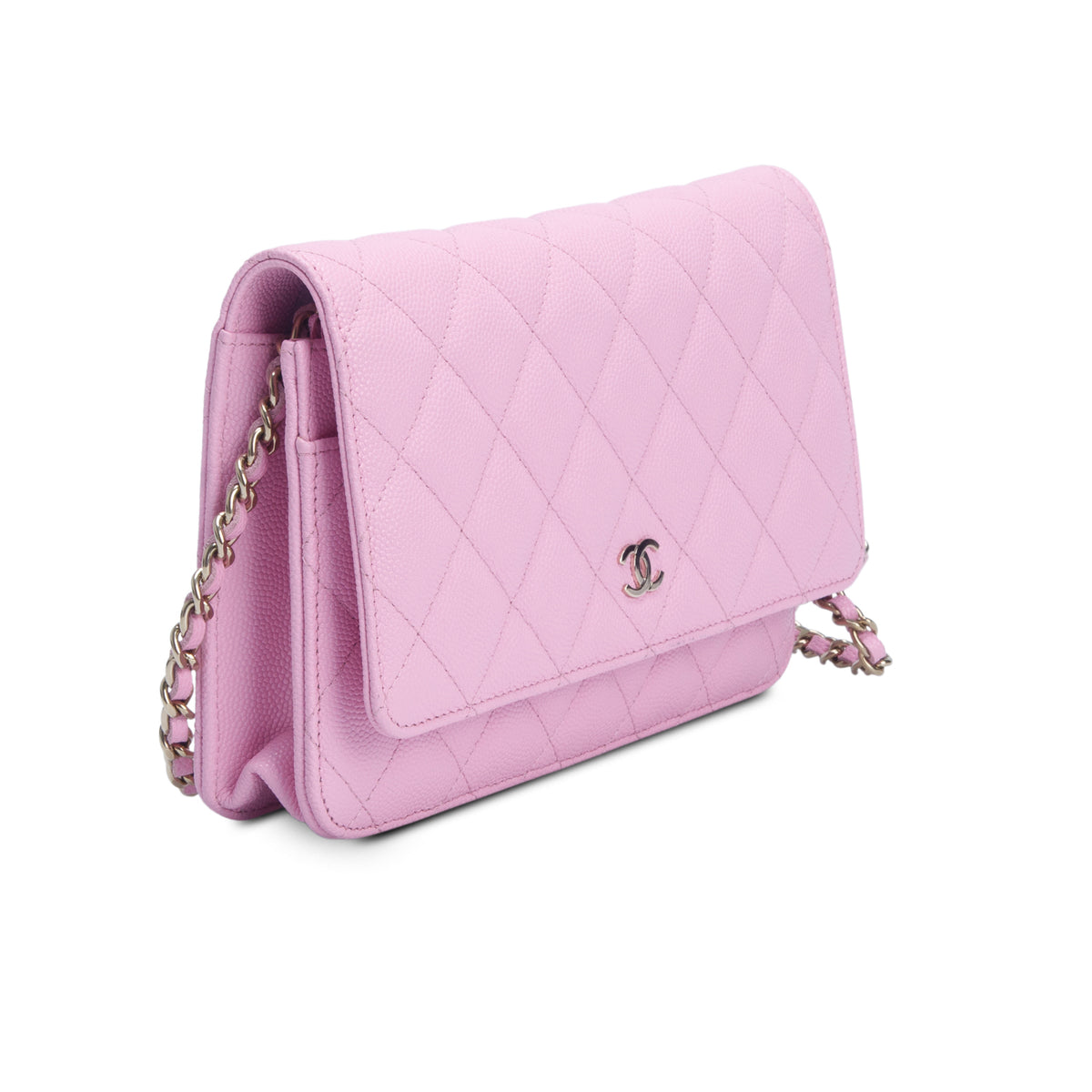 Chanel 2023 Pink Caviar Quilted Classic Wallet on Chain w/ Box