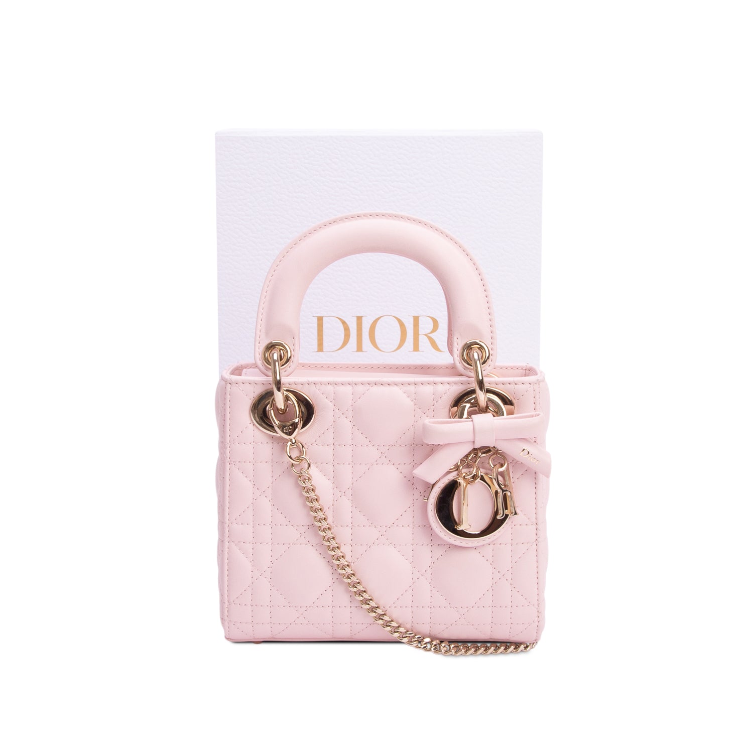 Christian Dior 2026 Pink Lambskin Cannage Mini Lady Dior Bag w/ Box, Receipt, Authenticity Card & Strap