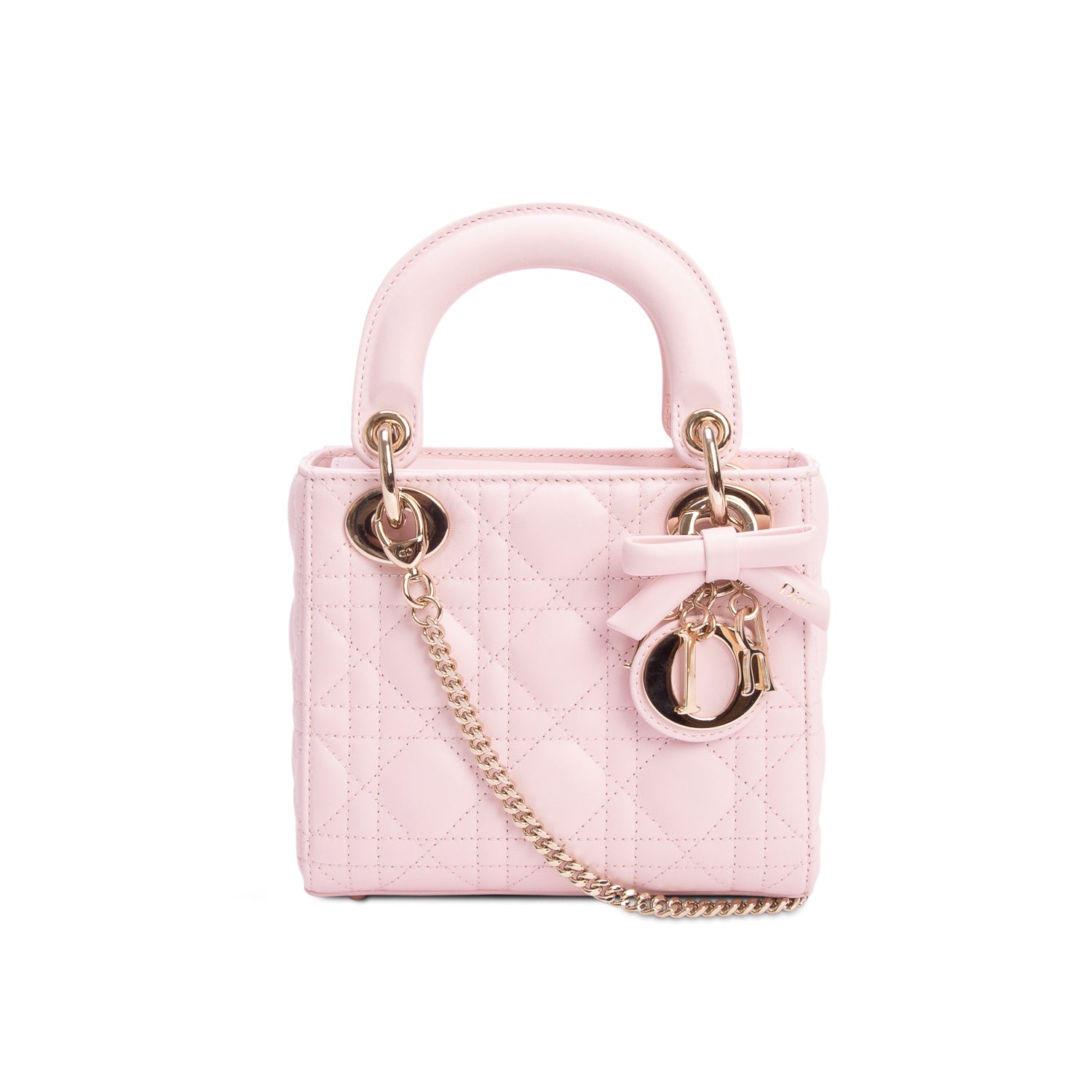 Christian Dior 2026 Pink Lambskin Cannage Mini Lady Dior Bag w/ Box, Receipt, Authenticity Card & Strap