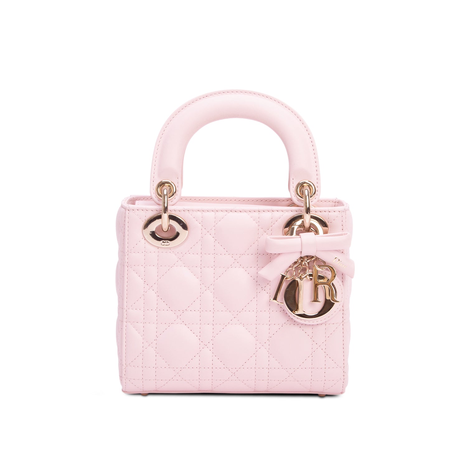Christian Dior 2026 Pink Lambskin Cannage Mini Lady Dior Bag w/ Box, Receipt, Authenticity Card & Strap