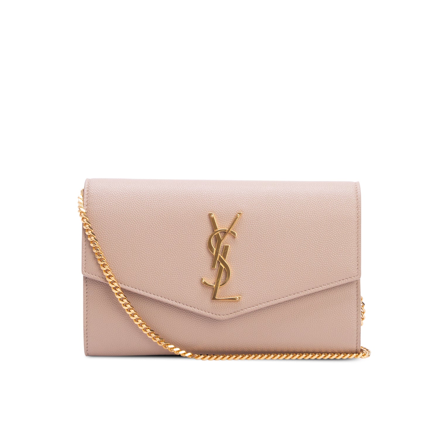 Saint Laurent 2020 Brown Grain De Poudre Monogram Uptown Chain Wallet w/ Box