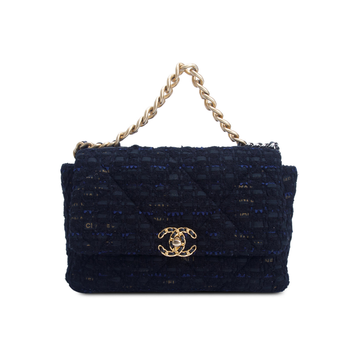 Chanel 2020 Black Tweed & Ribbon Quilted Large 19 Flap Bag