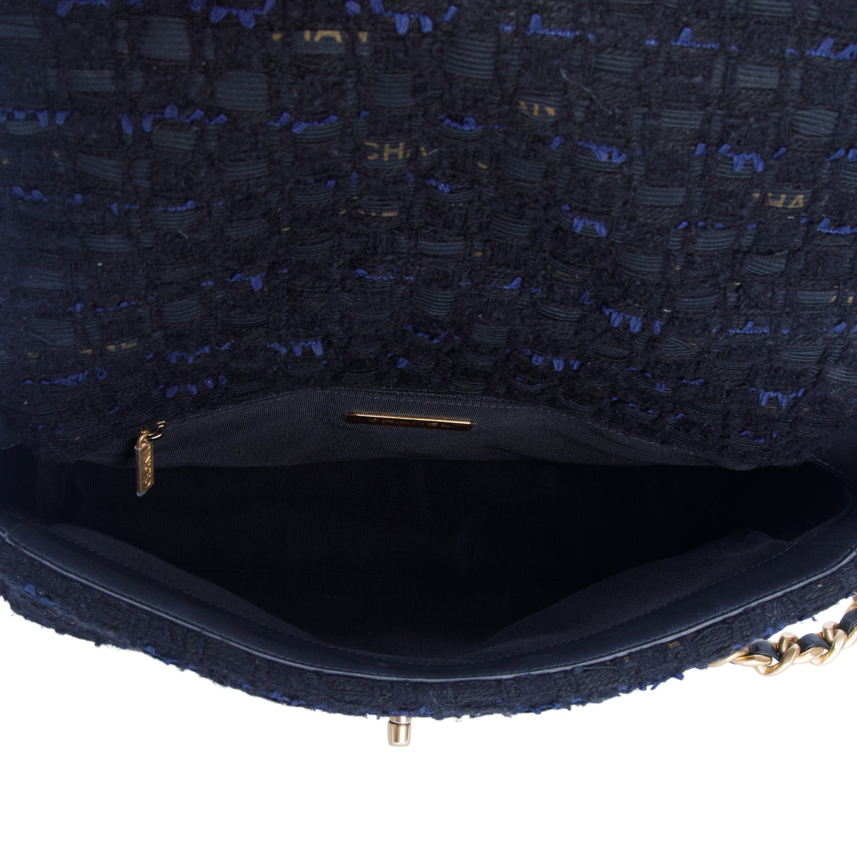 Chanel 2020 Black Tweed & Ribbon Quilted Large 19 Flap Bag
