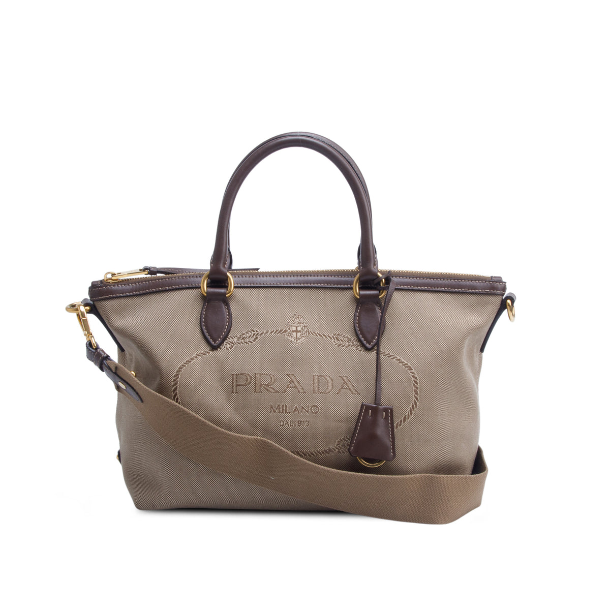 Prada Brown Jacquard Logo Tote w/ Strap