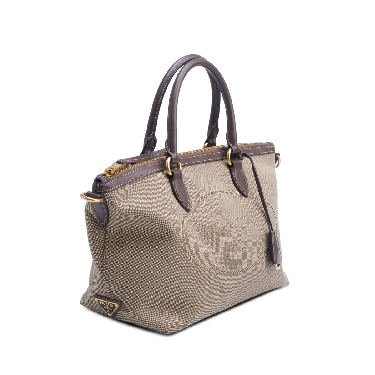 Prada Brown Jacquard Logo Tote w/ Strap