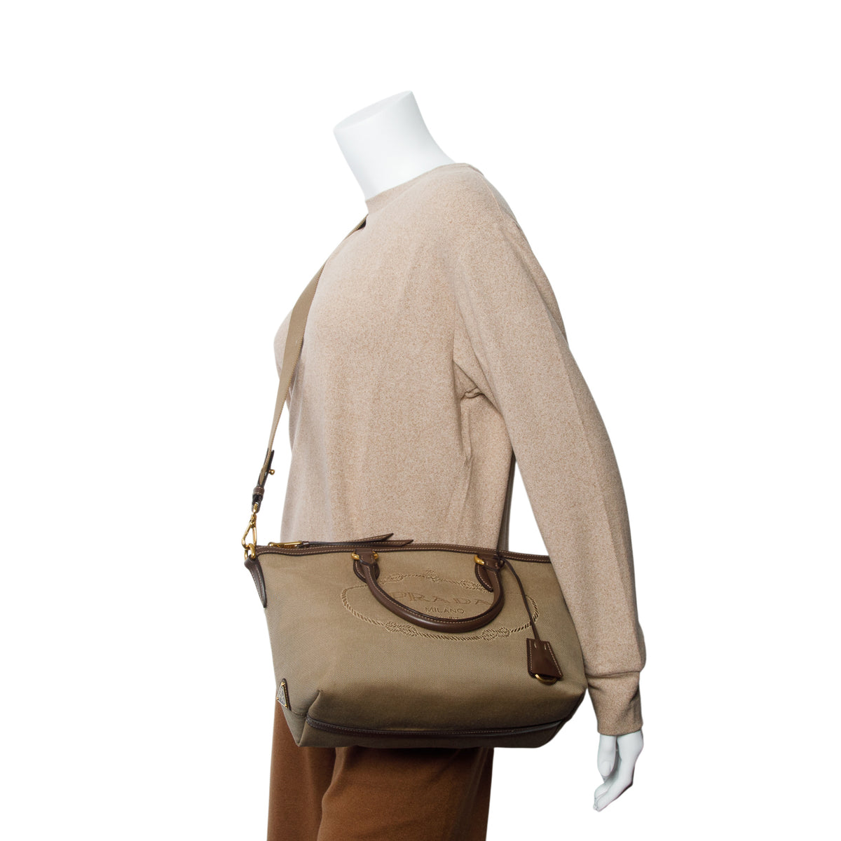 Prada Brown Jacquard Logo Tote w/ Strap