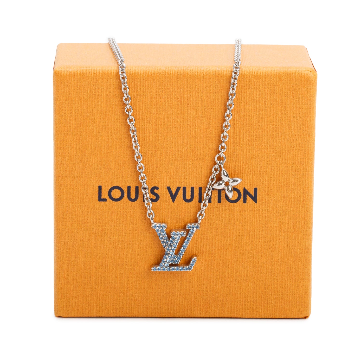 Louis Vuitton Palladium-Plated Crystal LV Iconic Necklace w/ Box