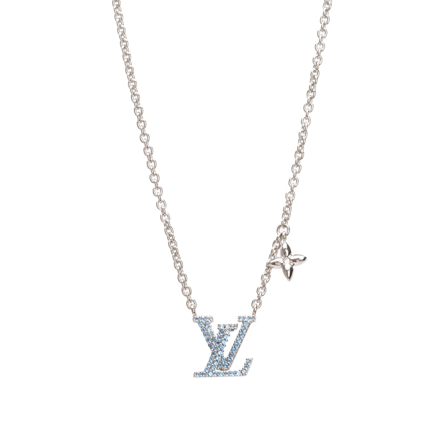 Louis Vuitton Palladium-Plated Crystal LV Iconic Necklace w/ Box