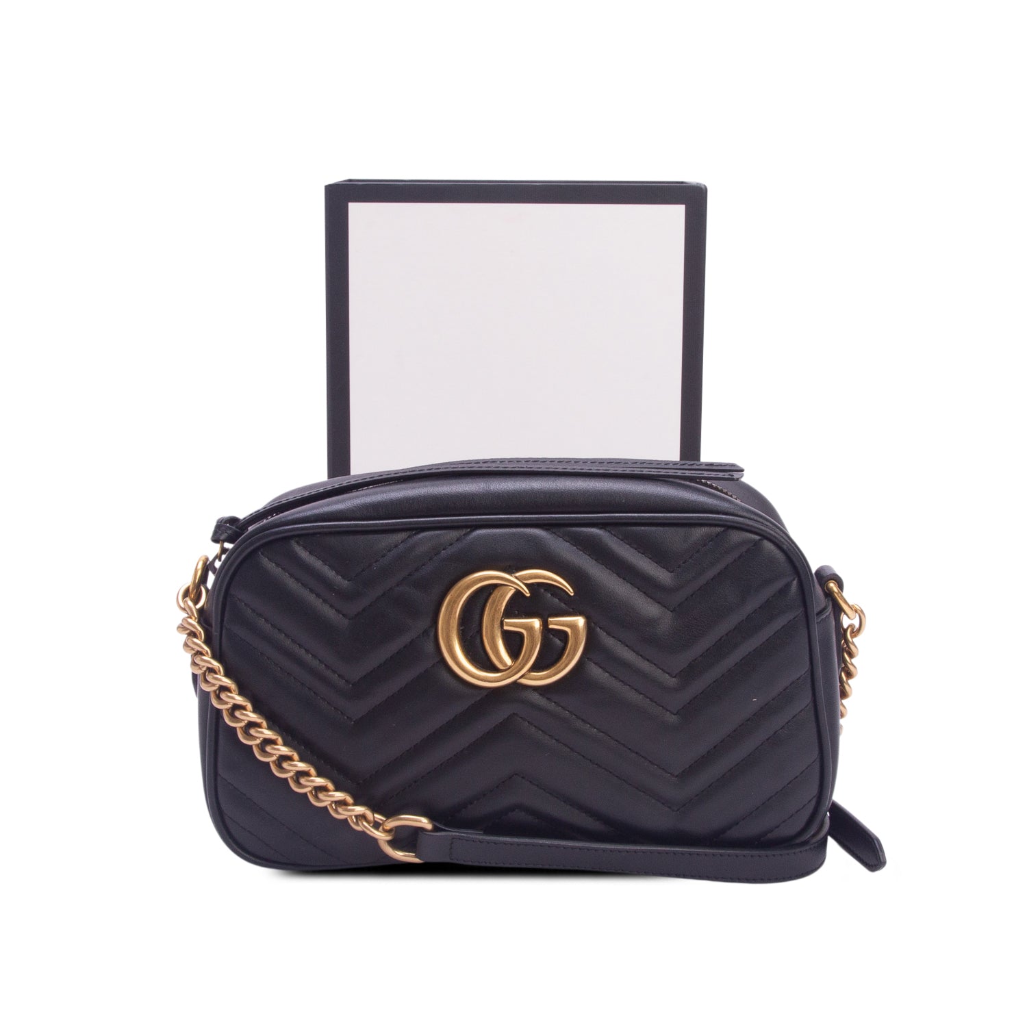 Gucci Black GG Marmont Matelasse Small Camera Bag w/ Box