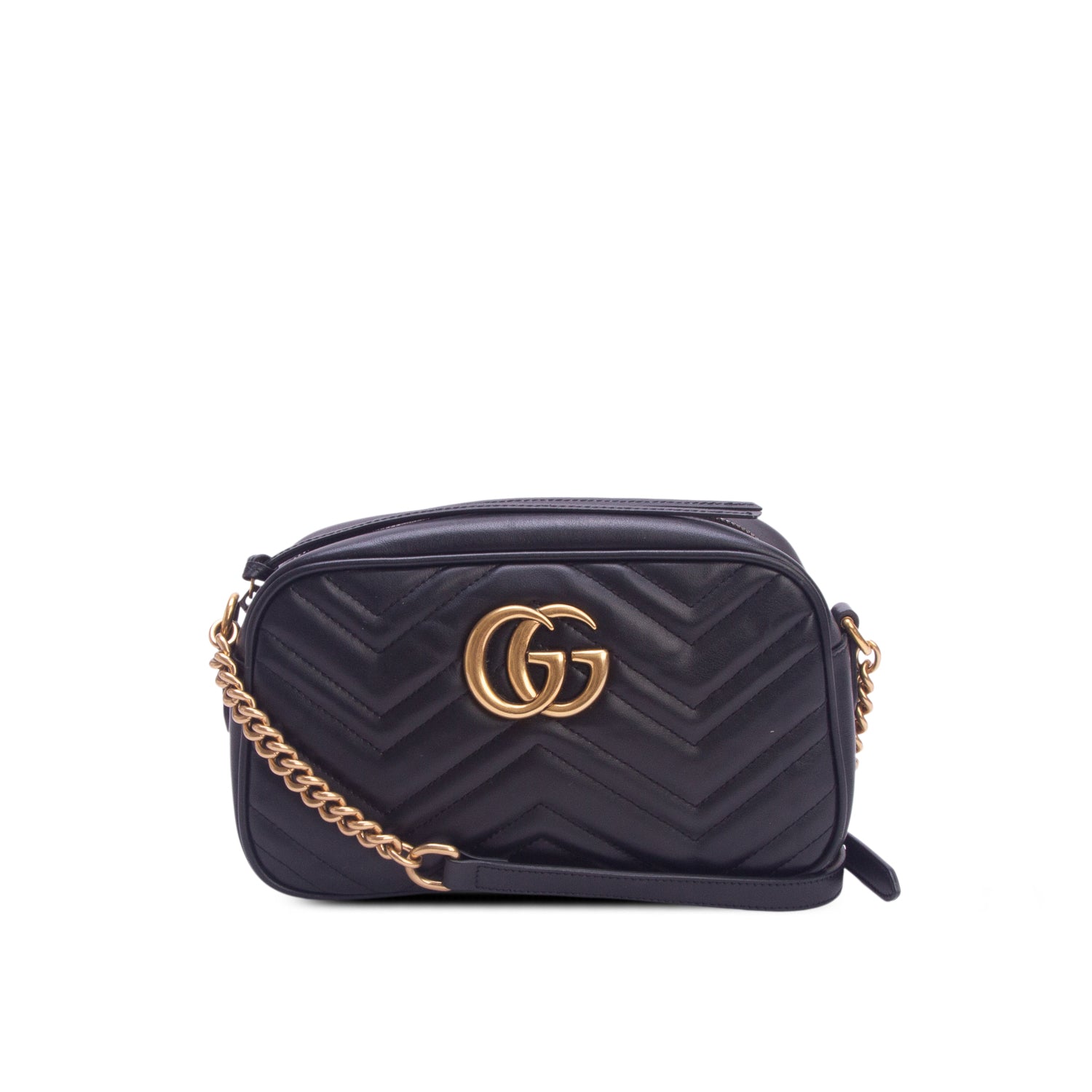 Gucci Black GG Marmont Matelasse Small Camera Bag w/ Box