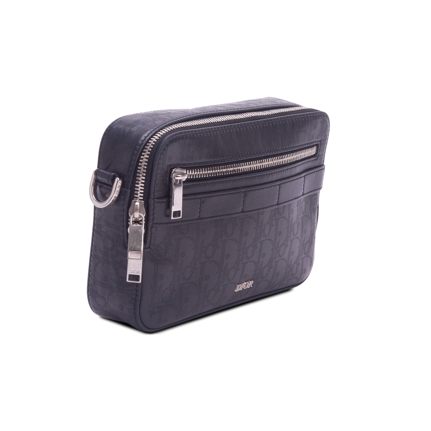 Christian Dior 2021 Black Calfskin Perforated Oblique Galaxy Safari Messenger Bag w/ Box & Strap