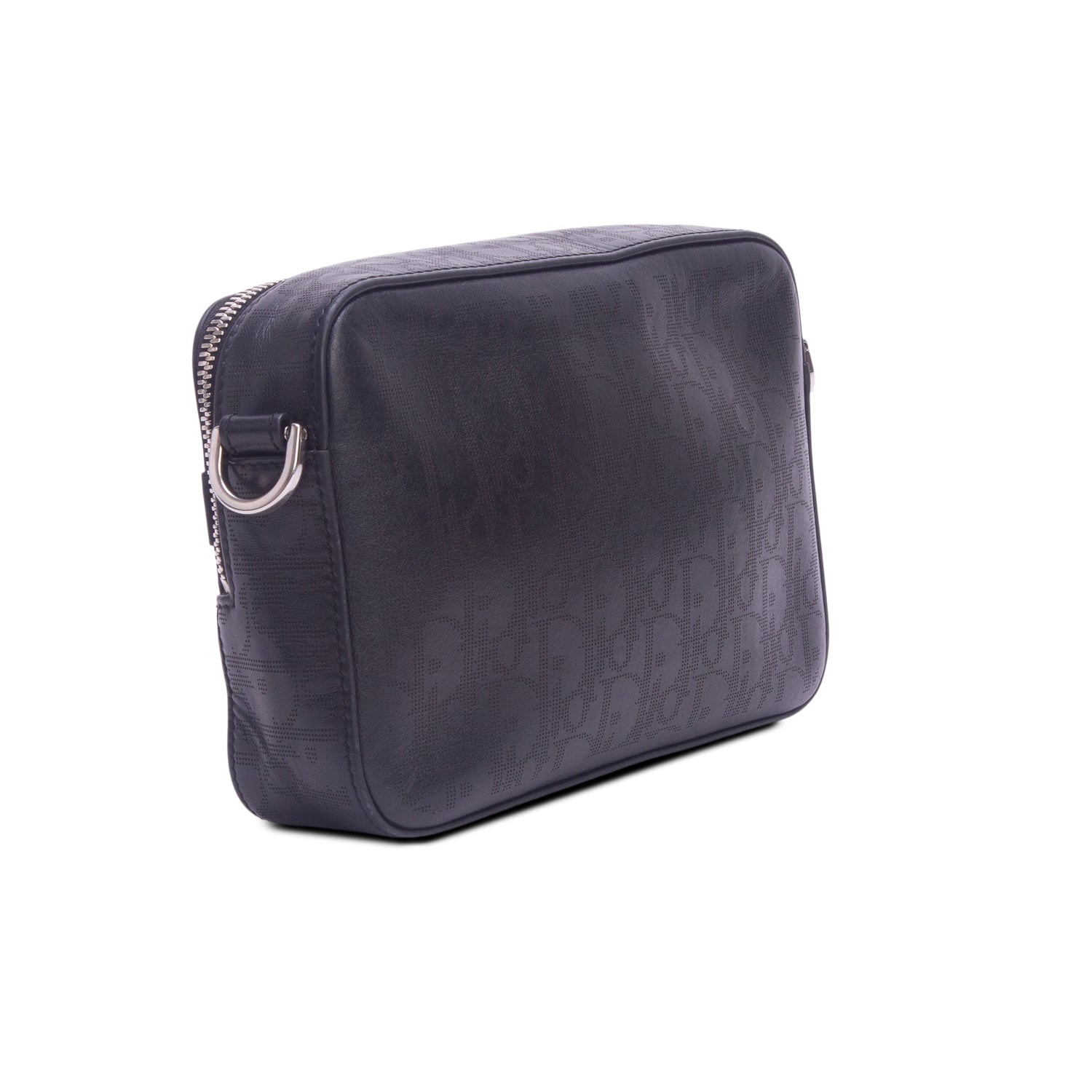Christian Dior 2021 Black Calfskin Perforated Oblique Galaxy Safari Messenger Bag w/ Box & Strap