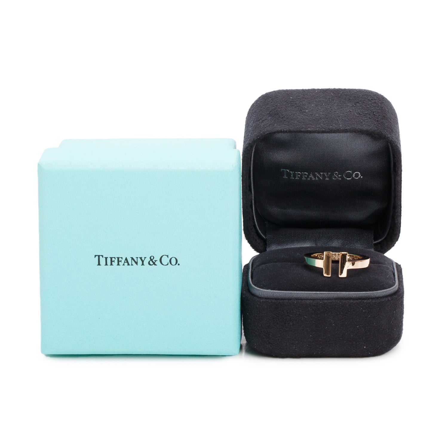 Tiffany & Co. 18k Rose Gold T Square Ring, Size 5 w/ Box