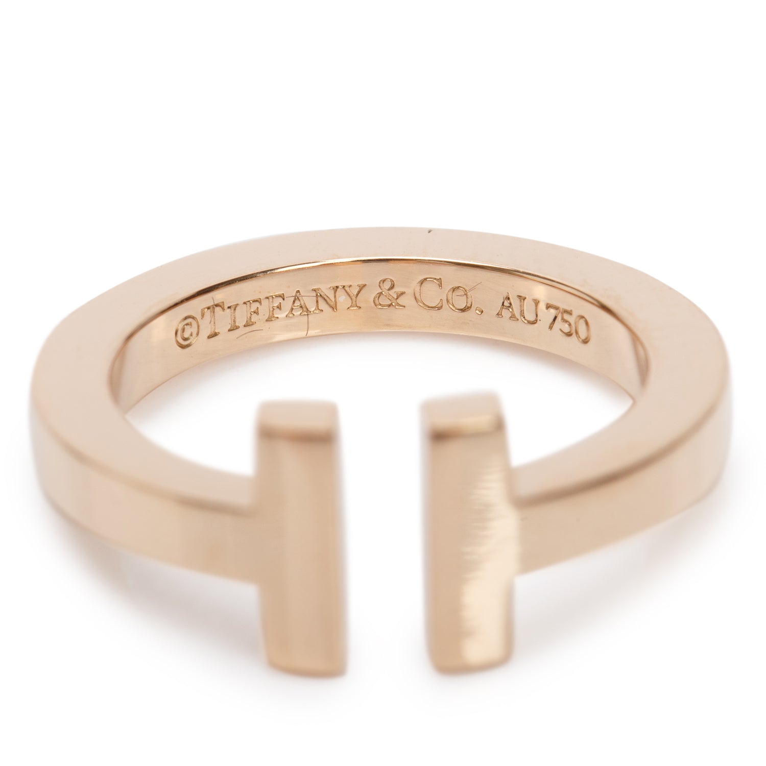Tiffany & Co. 18k Rose Gold T Square Ring, Size 5 w/ Box