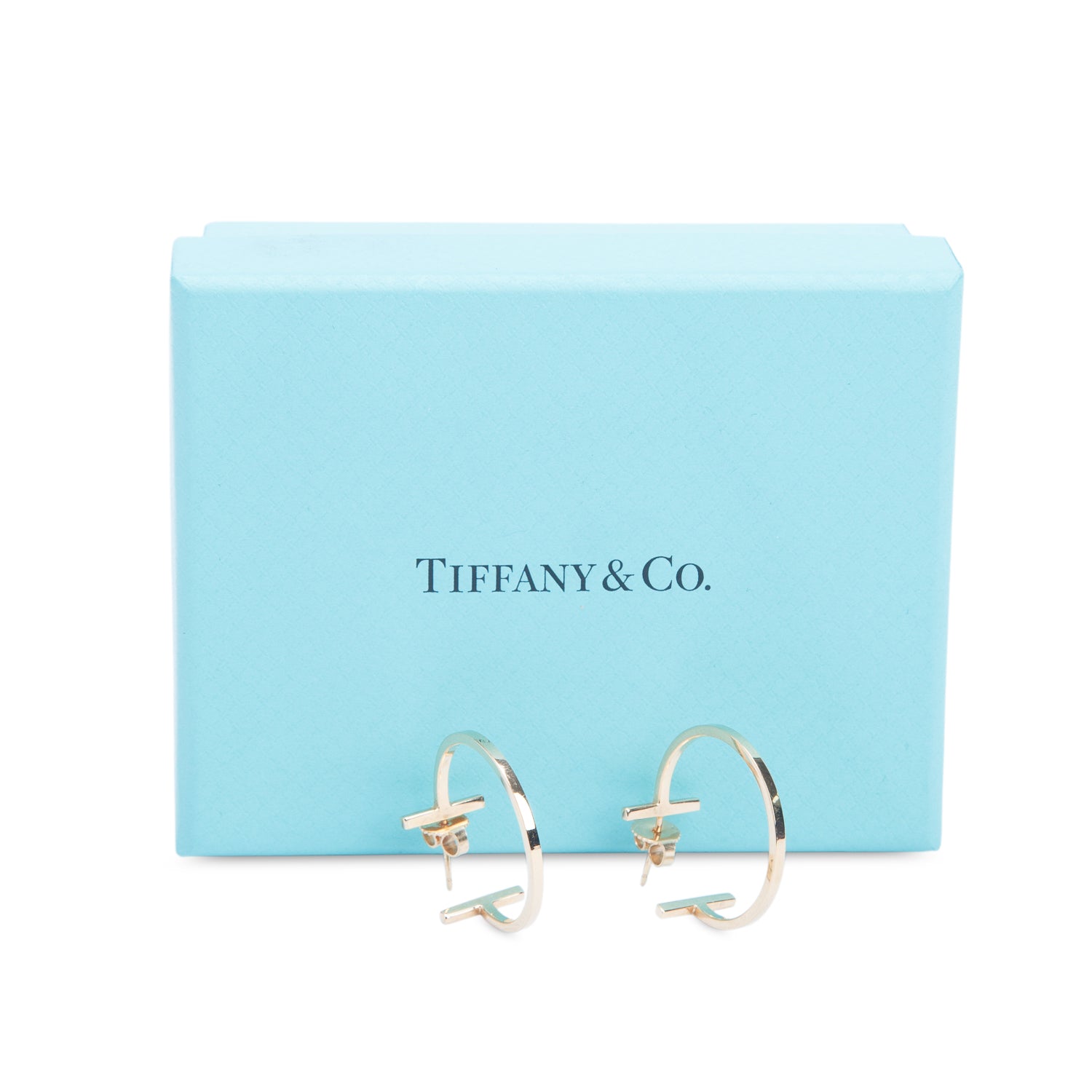Tiffany & Co. 18k Rose Gold Medium T Wire Hoop Earrings w/ Box