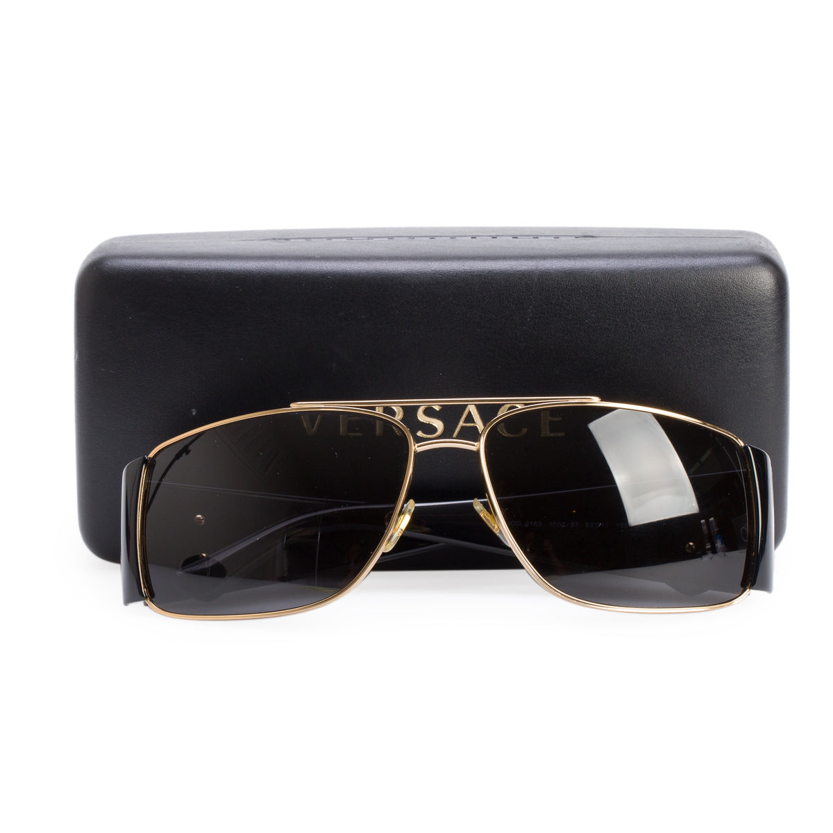 Versace 2163 Gold-Plated Black Acetate Medusa Biggie Aviator Sunglasses w/ Case