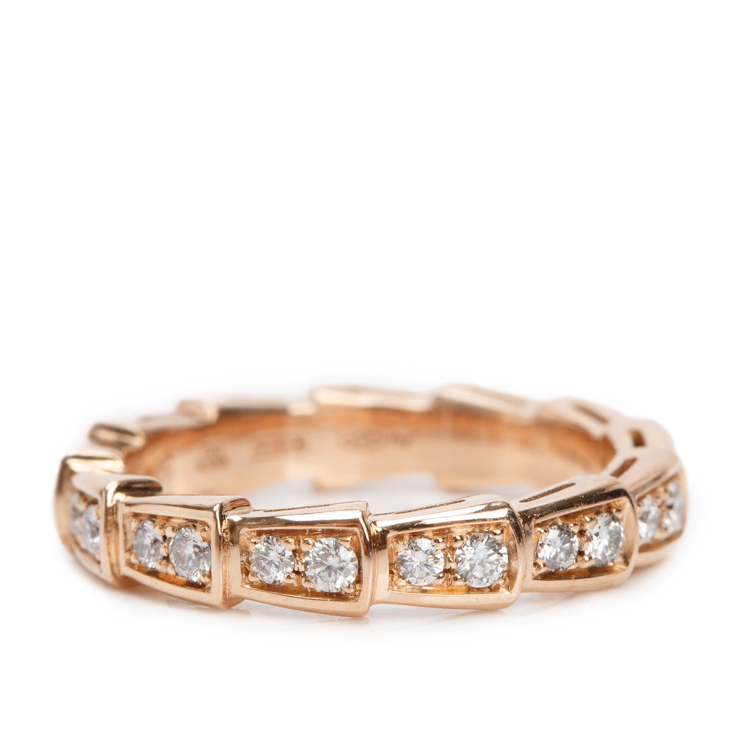 BVLGARI 18k Rose Gold Diamond Serpenti Viper Band Ring, Size 50 5.25 w/ Box