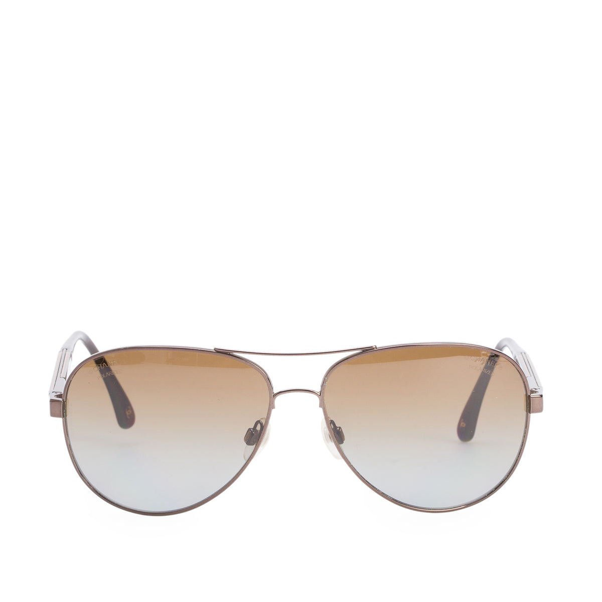 Chanel 4179 Gold Tone Metal Brown Acetate Logo Aviator Sunglasses w/ Case