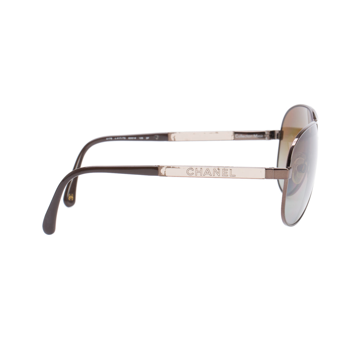 Chanel 4179 Gold Tone Metal Brown Acetate Logo Aviator Sunglasses w/ Case