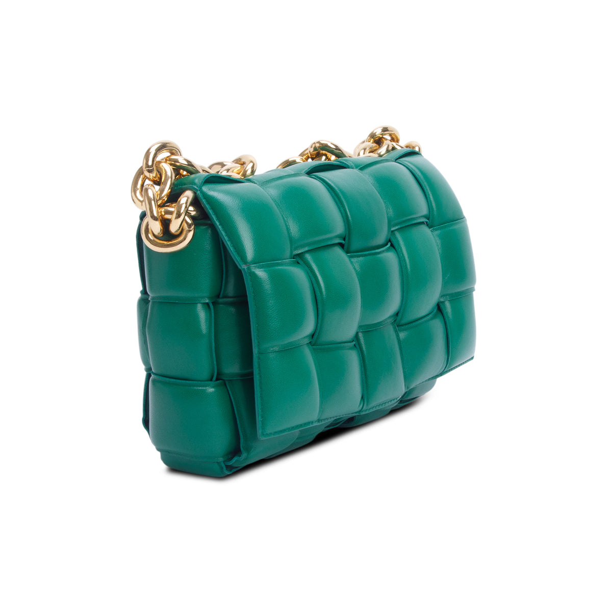Bottega Veneta Green Lambskin Maxi Intreccio Padded Chain Cassette Crossbody Bag