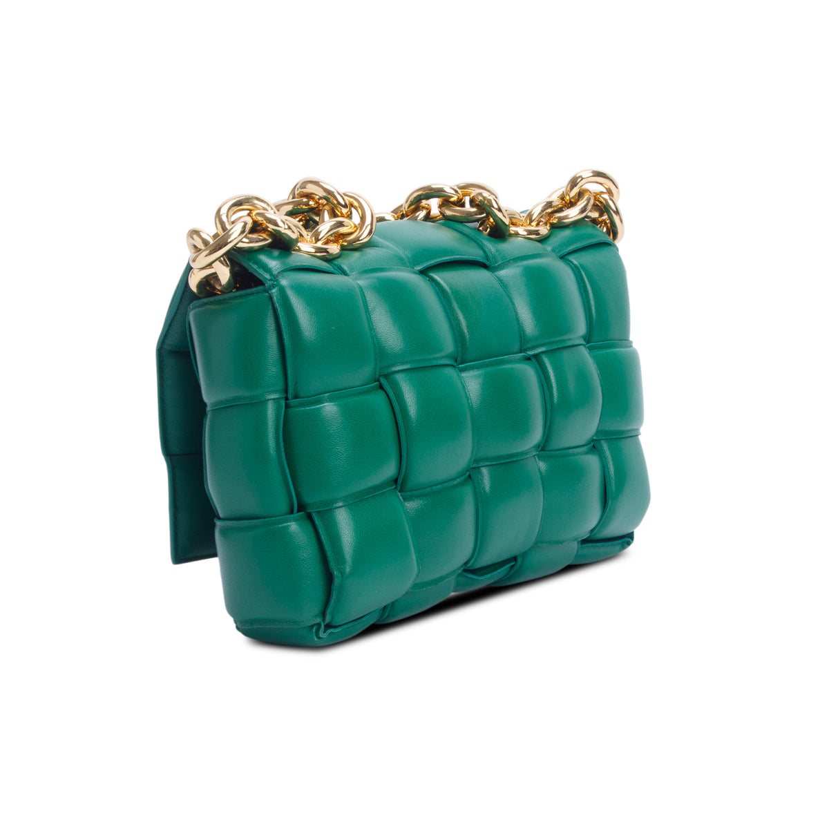 Bottega Veneta Green Lambskin Maxi Intreccio Padded Chain Cassette Crossbody Bag