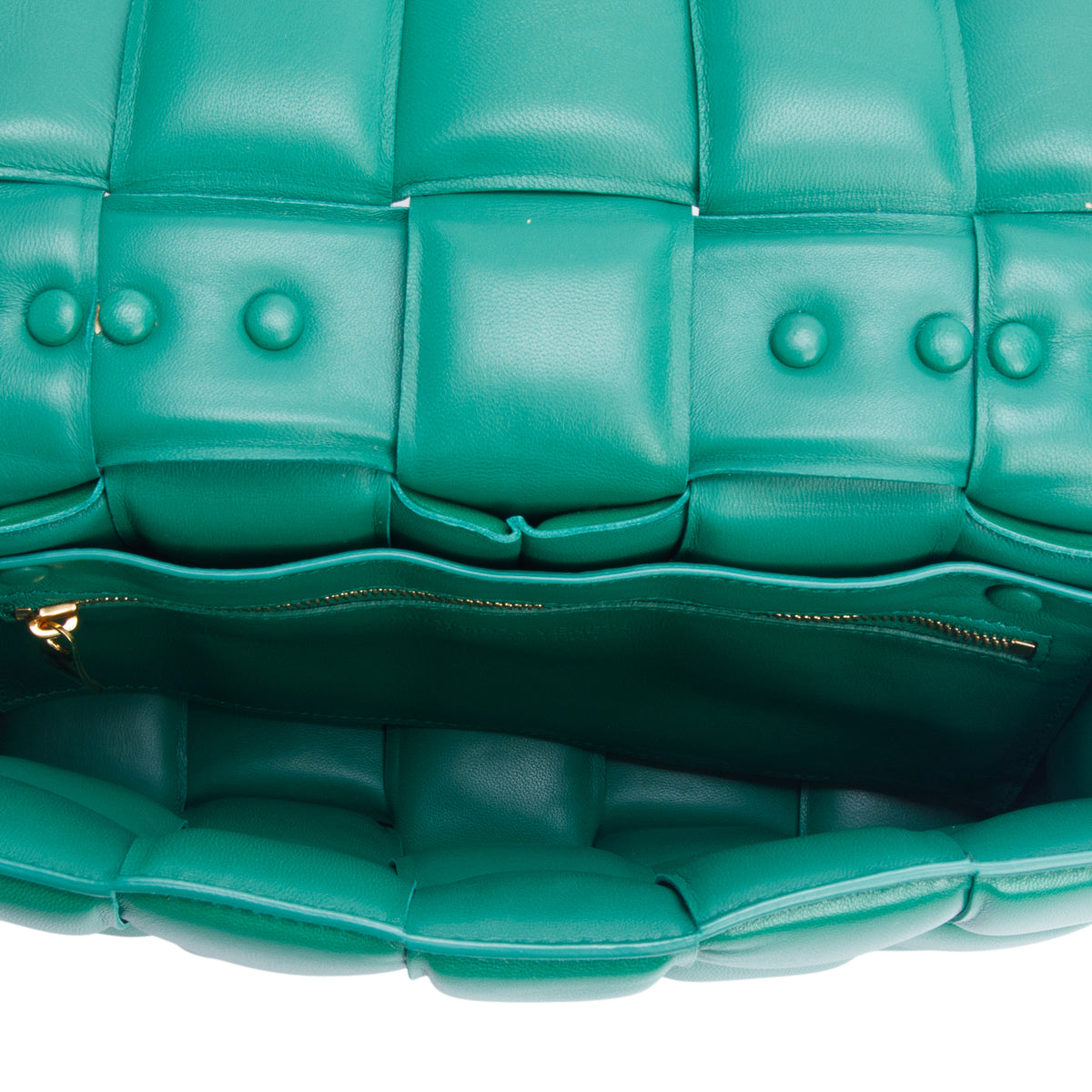 Bottega Veneta Green Lambskin Maxi Intreccio Padded Chain Cassette Crossbody Bag