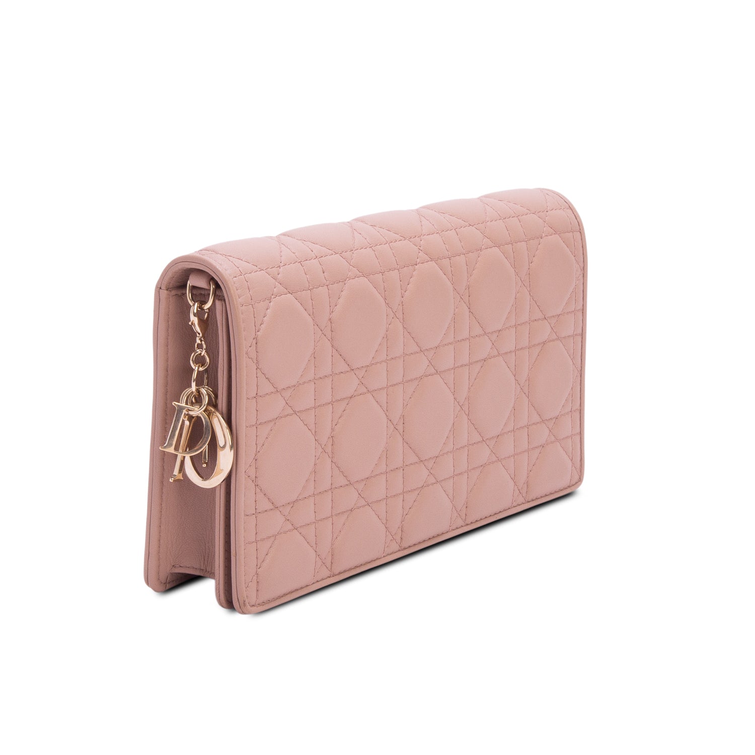 Christian Dior Pink Lambskin Cannage Leather Lady Dior Chain Pouch w/ Inserts