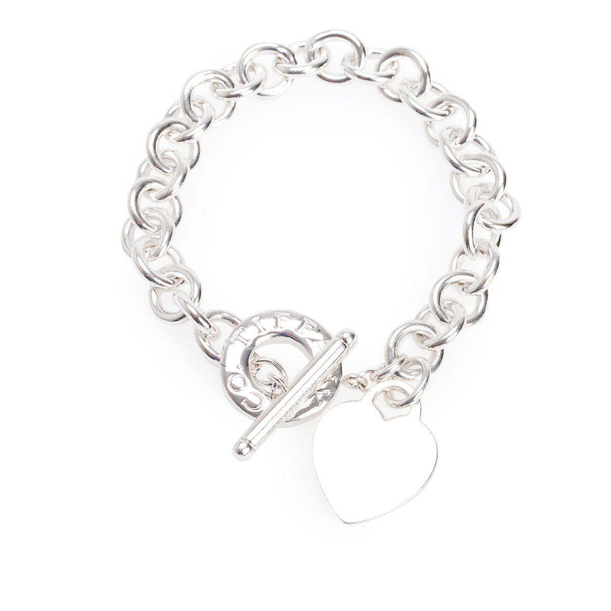 Tiffany & Co. Sterling Silver Heart Tag Charm Bracelet with Toggle Clasp