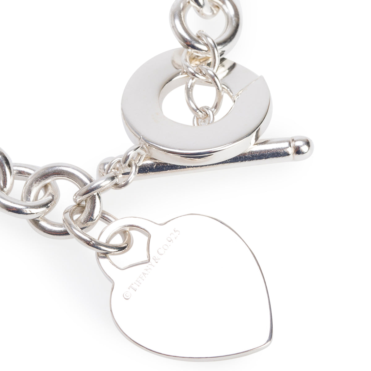 Tiffany & Co. Sterling Silver Heart Tag Charm Bracelet with Toggle Clasp