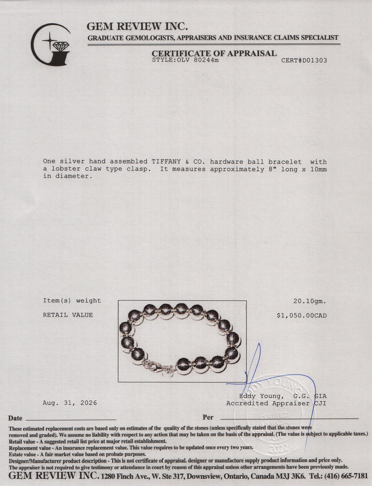 Tiffany & Co. Sterling Silver 10 MM HardWear Ball Bracelet