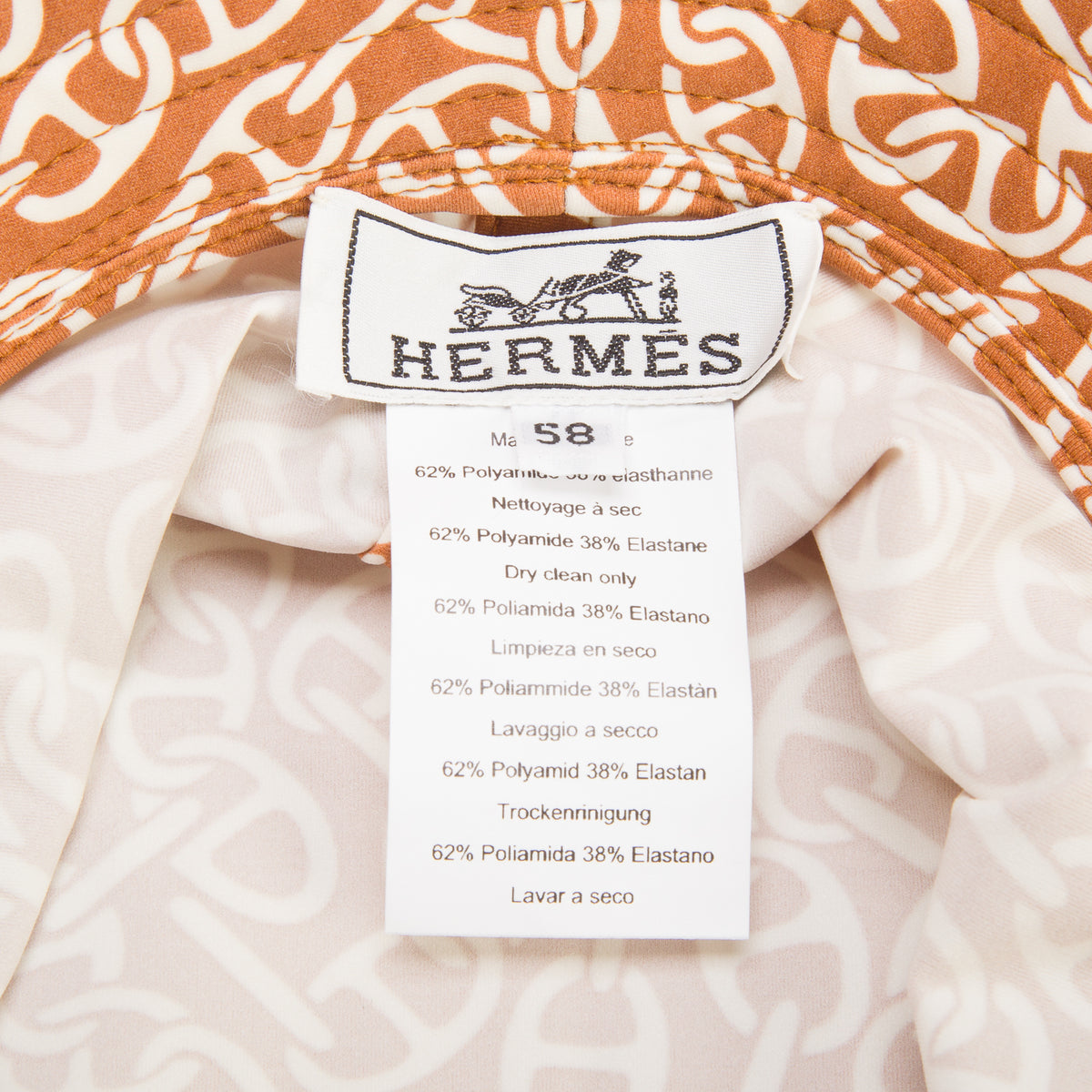 Hermes Marron Alezan Water Proof Jersey Harper Naoussa Bucket Hat, Size 58