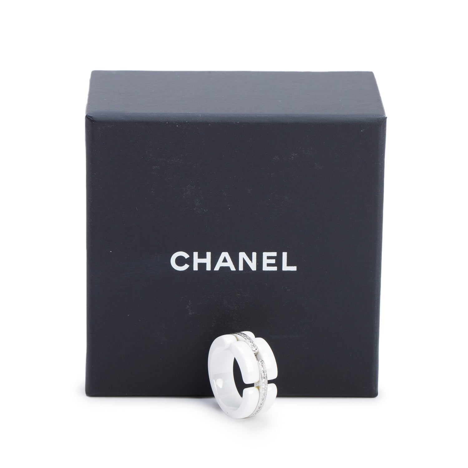 Chanel 18k White Gold & Diamond White Ceramic New Ultra Ring, Size 7.25 w/ Box