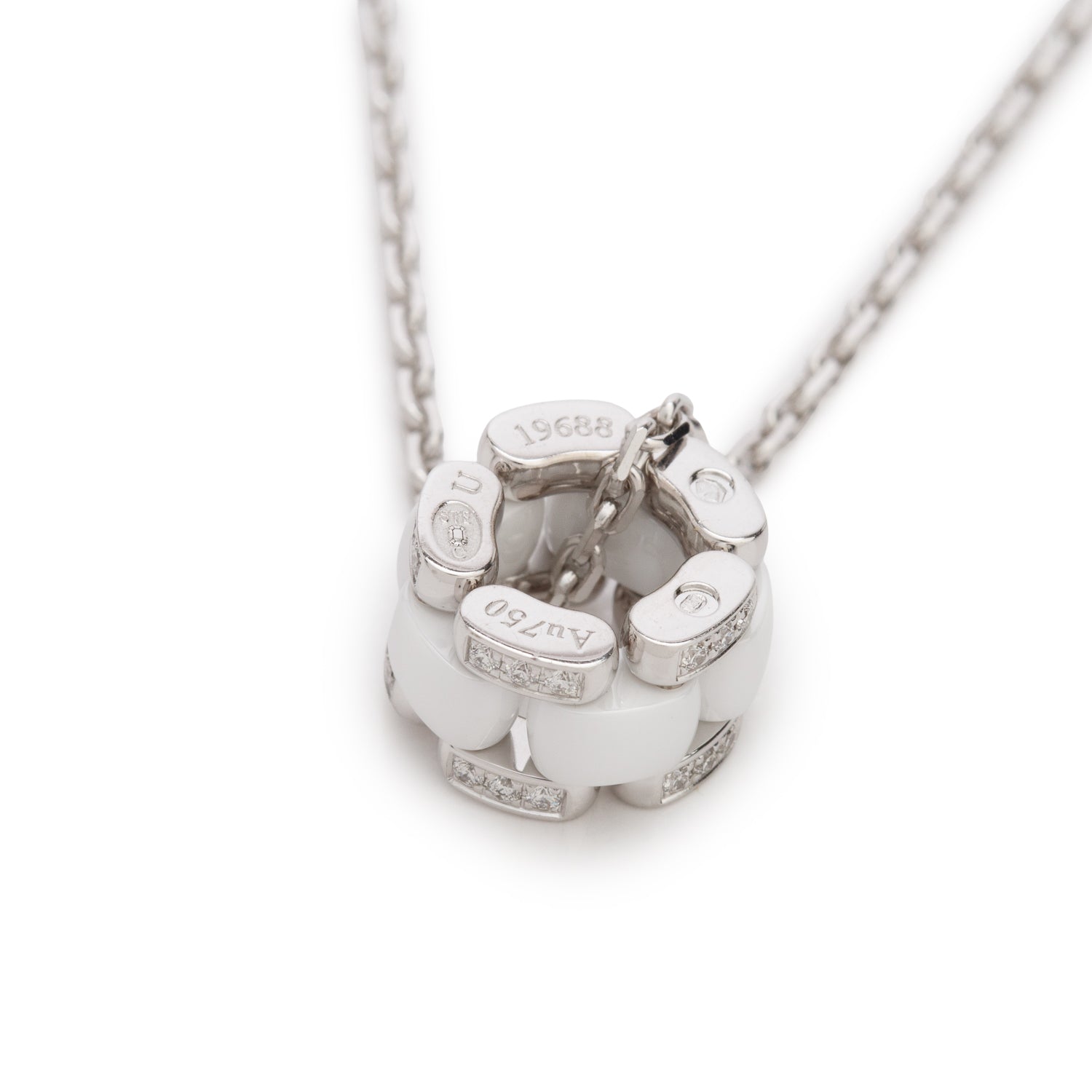 Chanel 18k White Gold & White Ceramic Diamond Ultra Pendant Necklace w/ Box