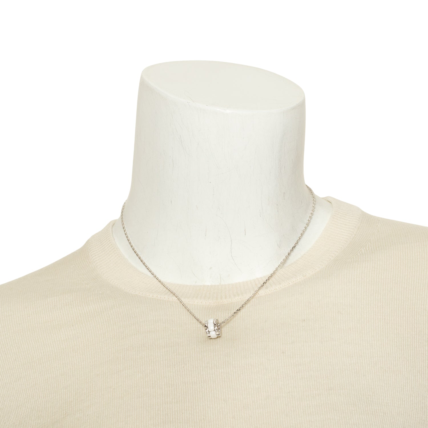 Chanel 18k White Gold & White Ceramic Diamond Ultra Pendant Necklace w/ Box