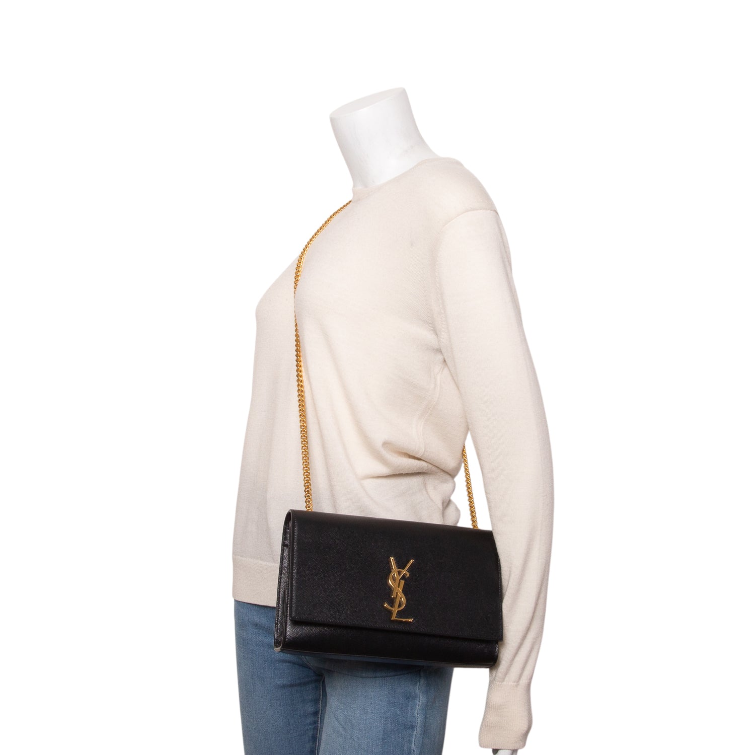 Saint Laurent Black Grain De Poudre Medium Kate Bag