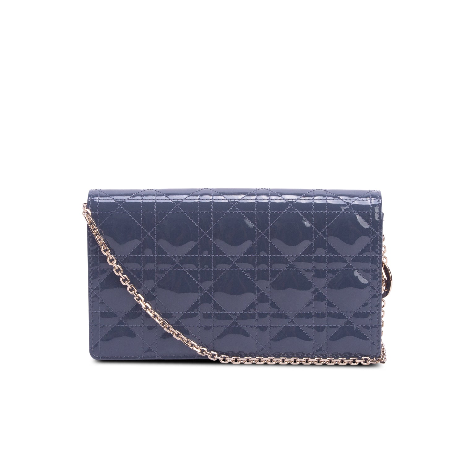 Christian Dior 2020 Blue Cannage Patent Leather Lady Dior Chain Pouch w/ Inserts
