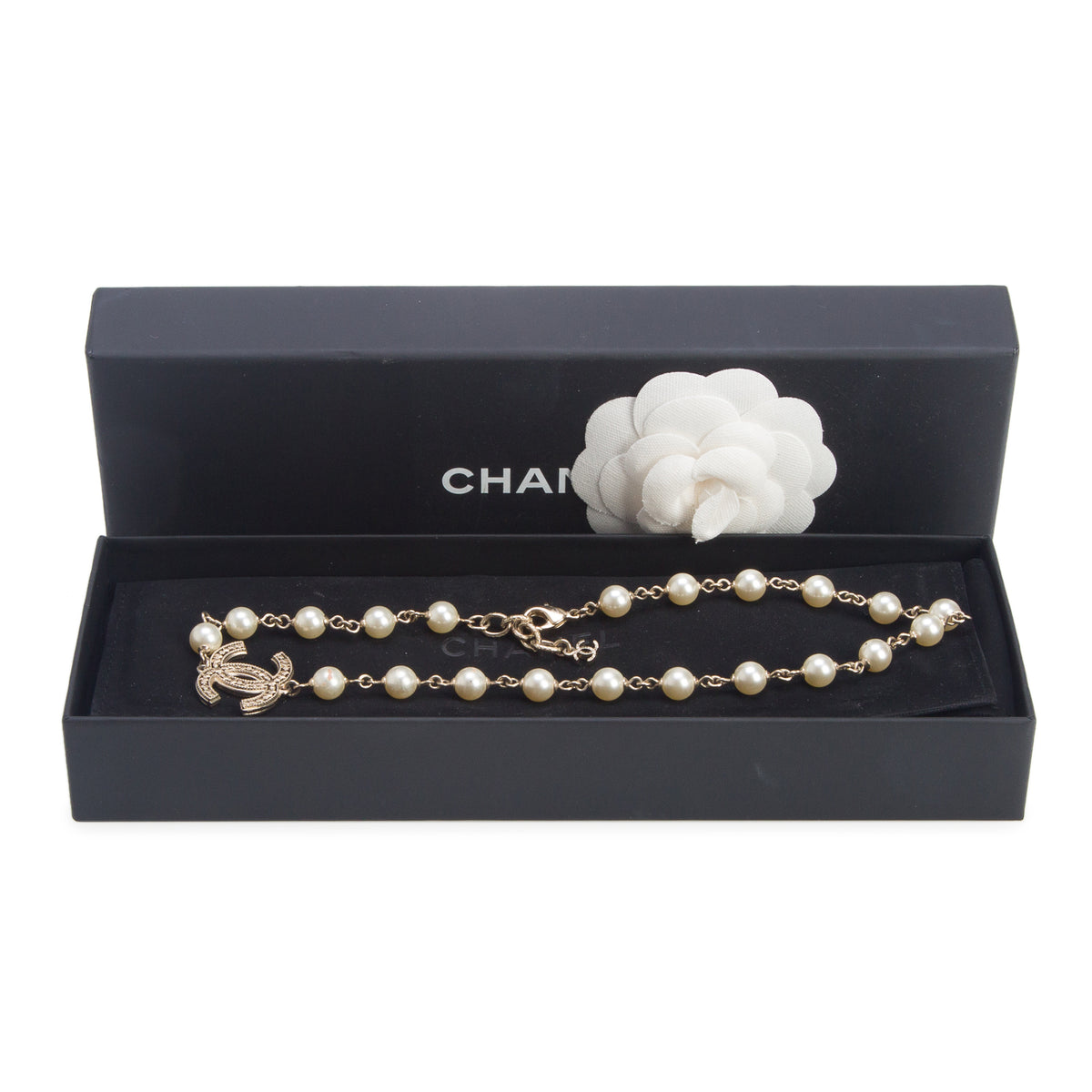 Chanel Faux Pearl CC Station Choker Necklace w/ Box