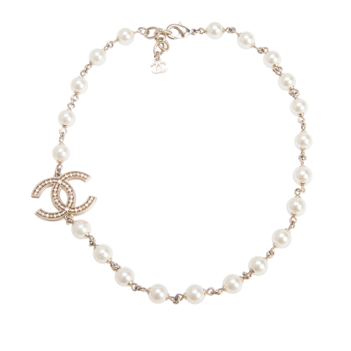 Chanel Faux Pearl CC Station Choker Necklace w/ Box