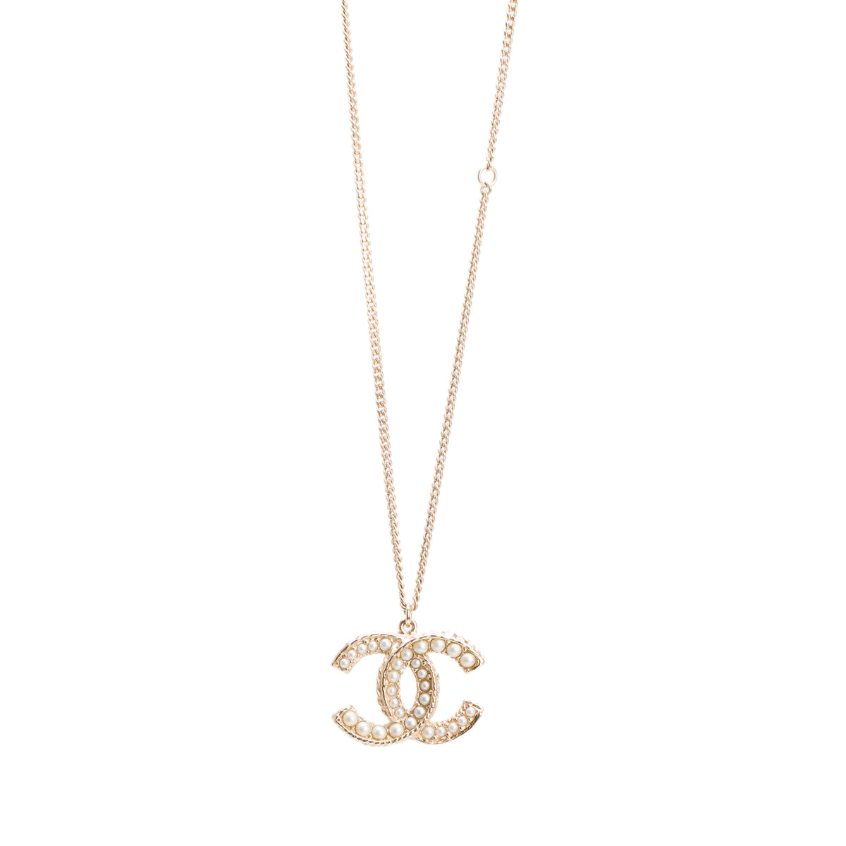 Chanel Gold-Plated Faux Pearl CC Pendant Necklace
