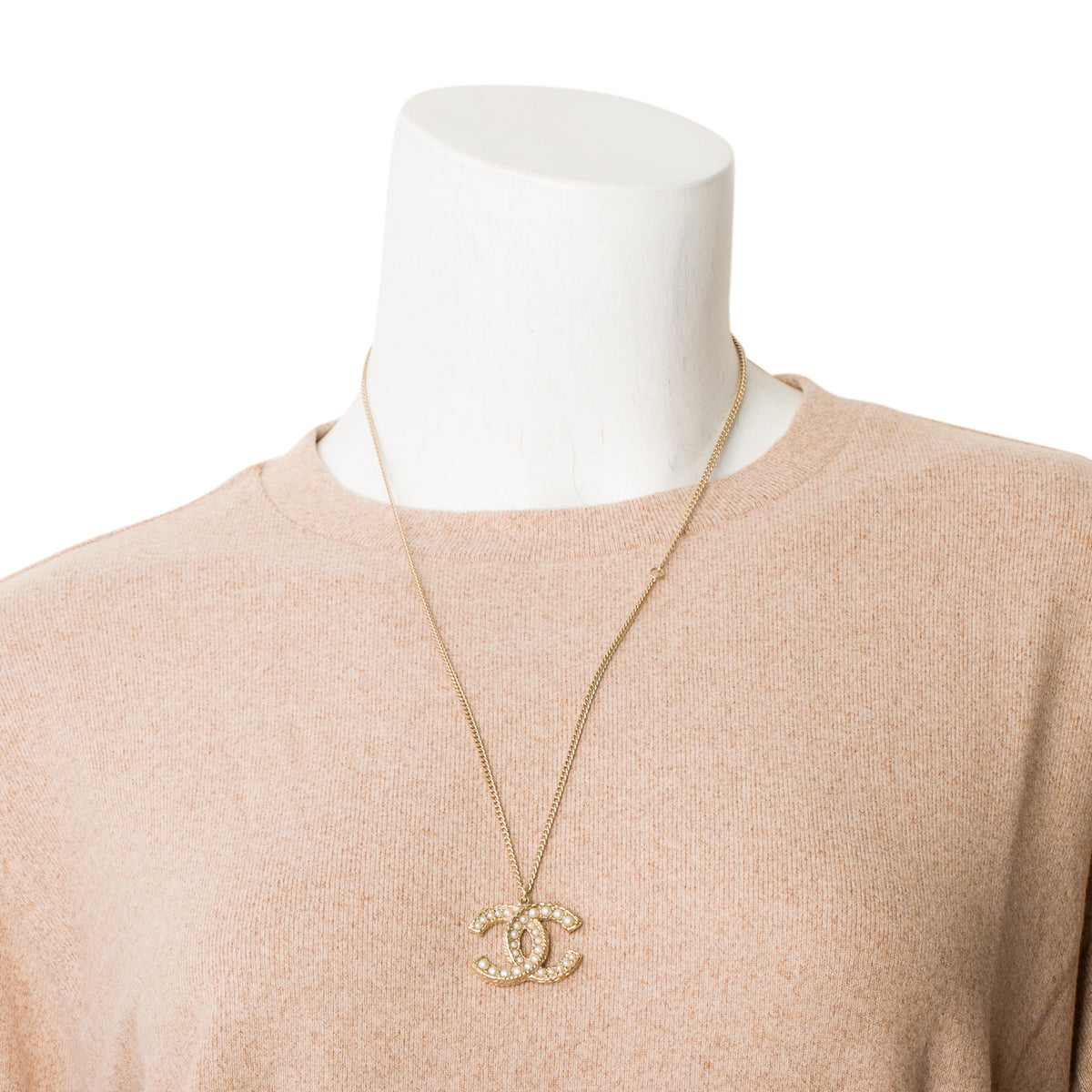 Chanel Gold-Plated Faux Pearl CC Pendant Necklace